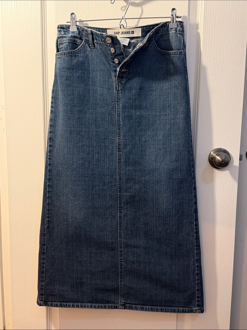 GAP Women's Indigo Button-Front Midi Denim Skirt